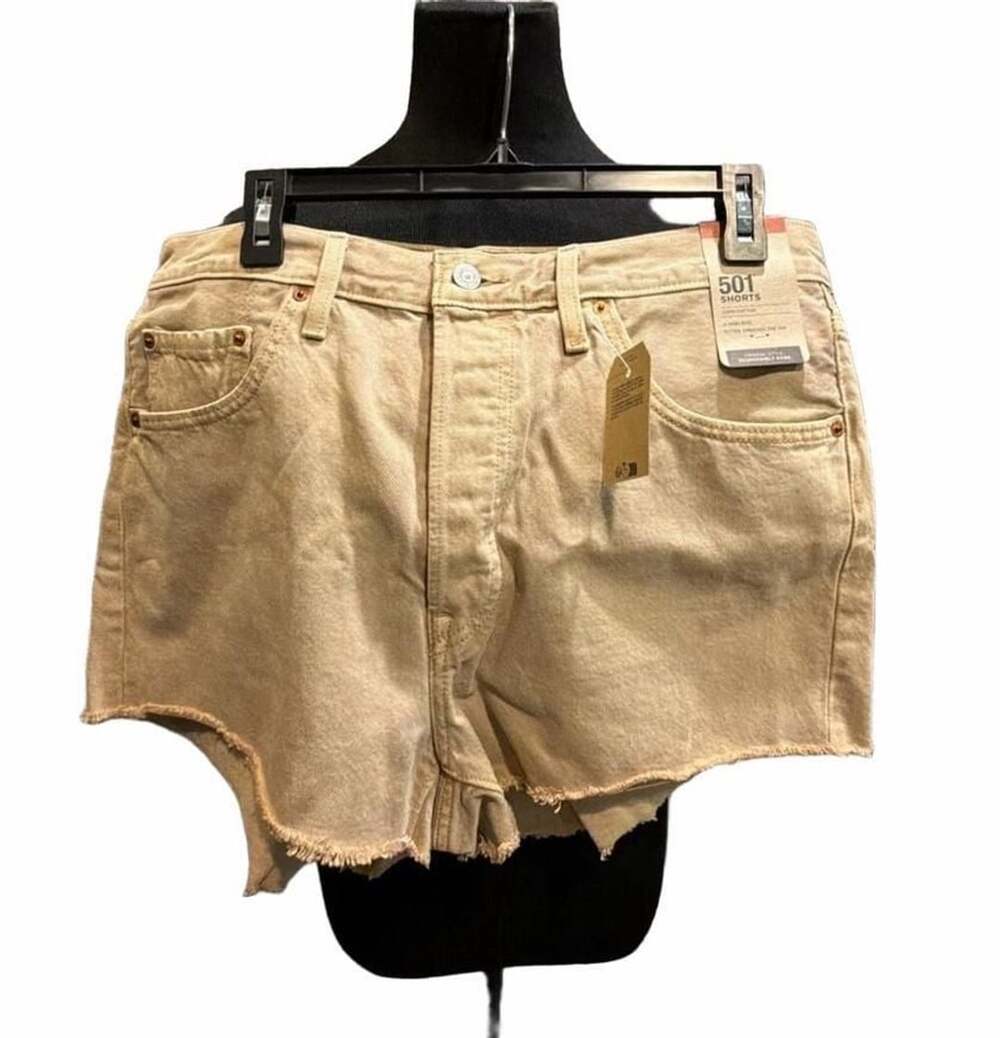 821 Levi's 501 Shorts Size 33 Tan High Rise Cutoff Denim